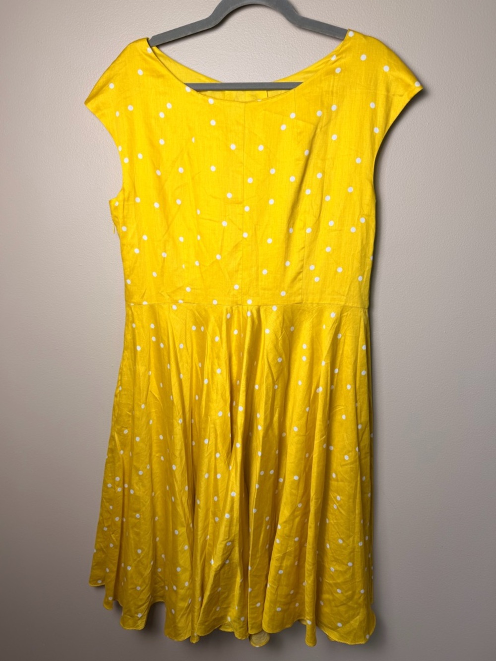 💛 Boden Yellow Polka Dot A-Line Dress Size US 12L Cotton Sleeveless EUC 💛 - Picture 2 of 8